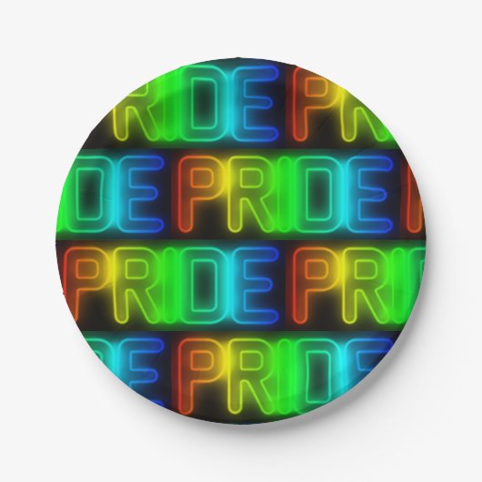 Pride Pattern Neon Rainbow Flag LGBT Typografie Papieren Bordje (Voorkant)