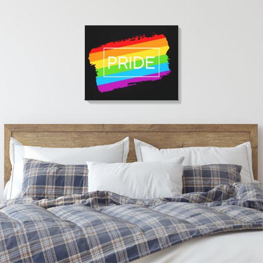 Pride penseelstreek regenboog canvas afdruk (Insitu (Slaapkamer))