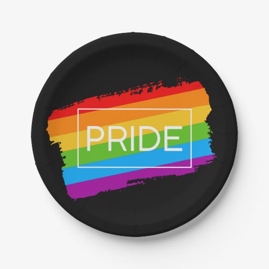 Pride penseelstreek regenboog papieren bordje (Voorkant)
