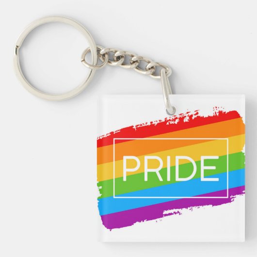 Pride penseelstreek regenboog sleutelhanger (Voorkant)