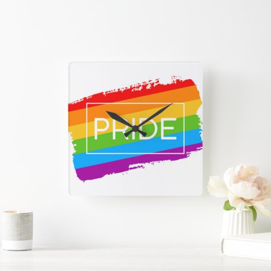Pride penseelstreek regenboog vierkante klok (Huis)