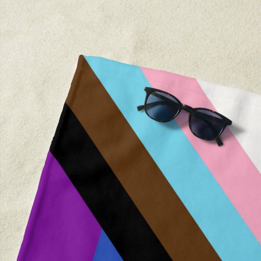 Pride Progress Flag Black Aangepast monogram LGBT Strandlaken (In situ)