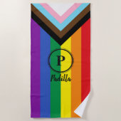 Pride Progress Flag Black Aangepast monogram LGBT Strandlaken (Voorkant)