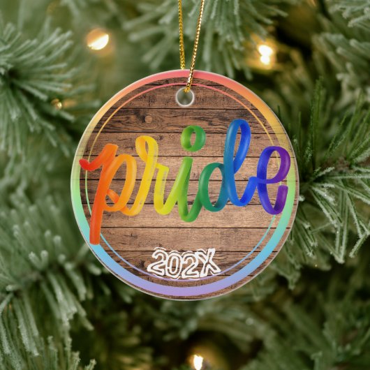 Pride Rainbow Aangepaste naam- Jaar Keramisch Ornament (Boom)