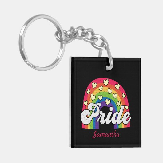Pride Rainbow and Hearts | LGBTQ Sleutelhanger (Voorkant Links)