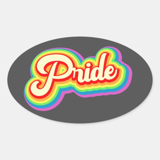 Pride Rainbow belettering Ovale Sticker (Voorkant)