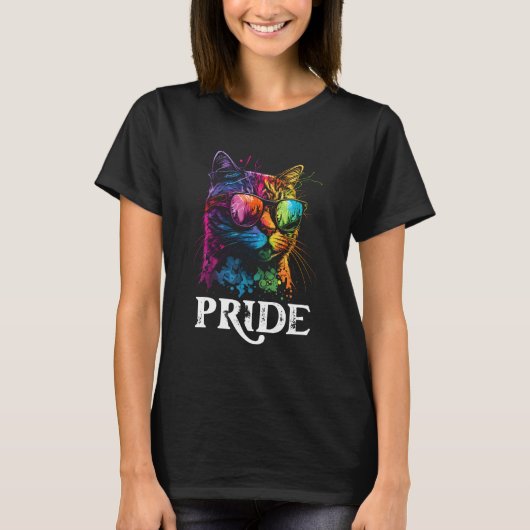 Pride Rainbow Cat Realistic Gay Pride LGBTQ Cat Ow T-shirt (Voorkant)