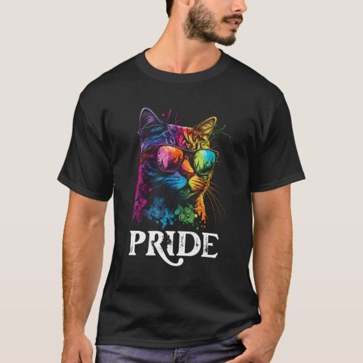 Pride Rainbow Cat Realistic Gay Pride LGBTQ Cat Ow T-shirt (Voorkant)