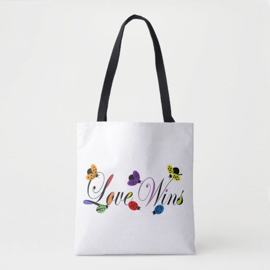 PRIDE Rainbow Colours Ladybugs Love Winnen Slogan Tote Bag (Voorkant)