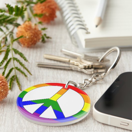 Pride Rainbow Flag Peace Sign Sleutelhanger (Voorkant Rechts)