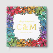 Pride Rainbow Floral Wreath Gold LGBTQ Wedding Gastenboek (Voorkant)