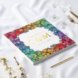 Pride Rainbow Floral Wreath Gold LGBTQ Wedding Gastenboek