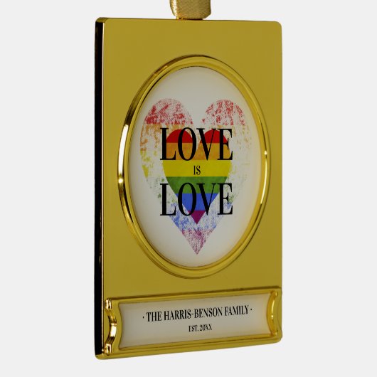 Pride Rainbow Heart Homo lesbische LHBT Familie Verguld Banner Ornament (Rechts)