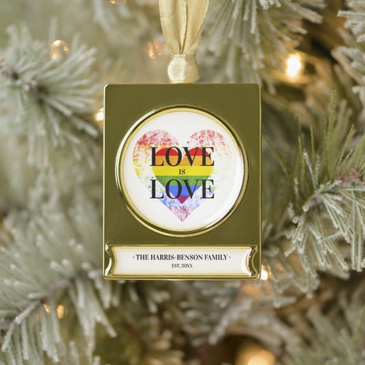 Pride Rainbow Heart Homo lesbische LHBT Familie Verguld Banner Ornament (Boom)