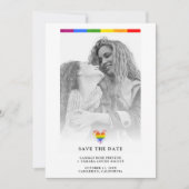 Pride Rainbow Heart Lesbian Wedged Simple Photo Save The Date (Voorkant)