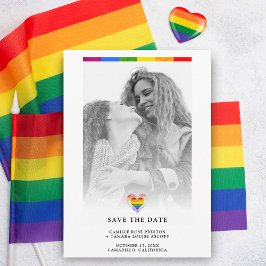 Pride Rainbow Heart Lesbian Wedged Simple Photo Save The Date