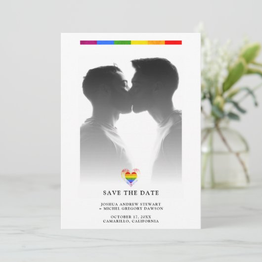 Pride Rainbow Heart LGBT Gay Wedding Simple Photo (Staand voorkant)