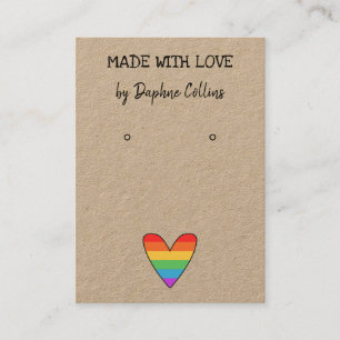 Pride Rainbow Heart Made With Love Earring Display Visitekaartje