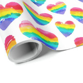 Pride Rainbow Hearts White Cadeaupapier (Rol Hoek)