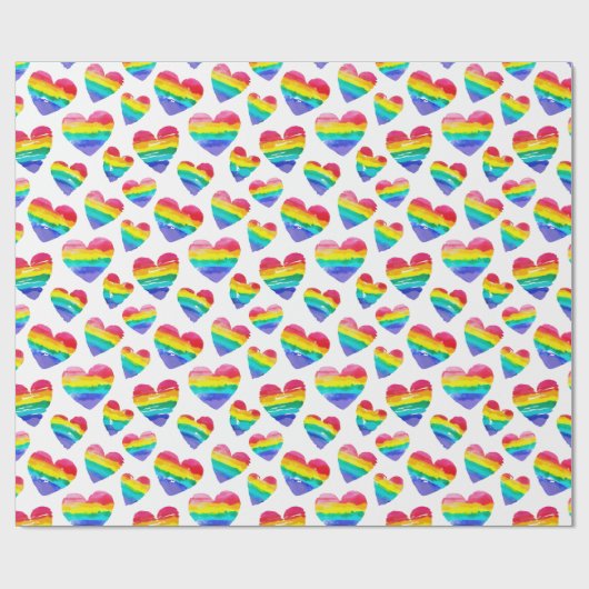 Pride Rainbow Hearts White Cadeaupapier (Vlak)