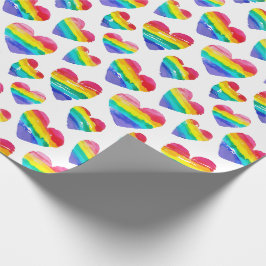 Pride Rainbow Hearts White Cadeaupapier