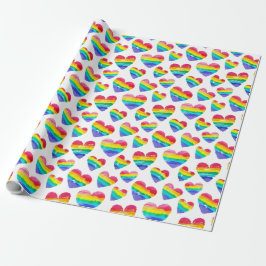 Pride Rainbow Hearts White Cadeaupapier