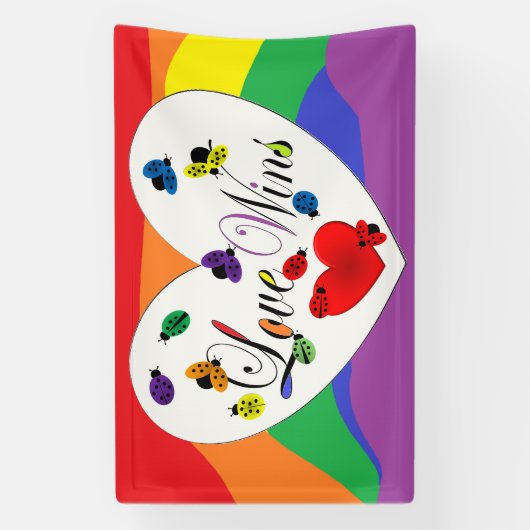 PRIDE Rainbow kleurt lieveheersbeestjes in hart en Spandoek (Verticaal)