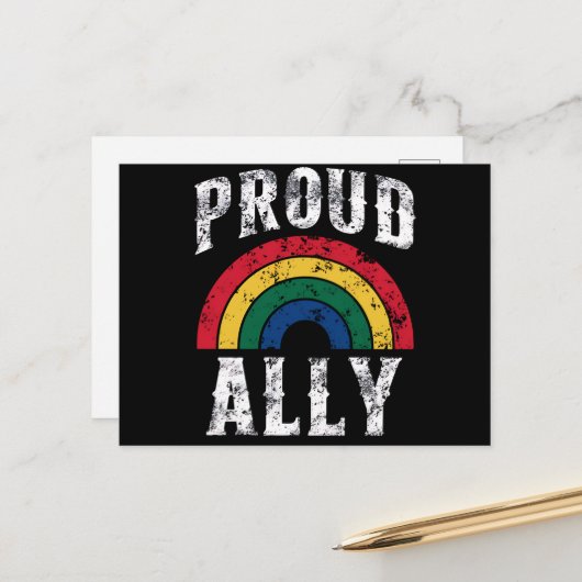 Pride Rainbow Proud Ally Lesbische Pride Briefkaart (Voorkant / Achterkant in situ)