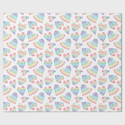 Pride Rainbow Waterverf gestippeld harten wit Cadeaupapier (Vlak)