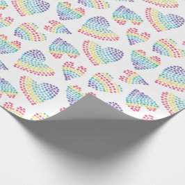 Pride Rainbow Waterverf gestippeld harten wit Cadeaupapier
