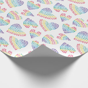 Pride Rainbow Waterverf gestippeld harten wit Cadeaupapier