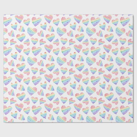 Pride Rainbow Waterverf Harten gestippeld en gestr Cadeaupapier (Vlak)