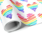 Pride Rainbow Waterverf Harten Wit Cadeaupapier (Rol Hoek)