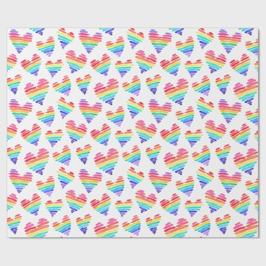 Pride Rainbow Waterverf Harten Wit Cadeaupapier (Vlak)