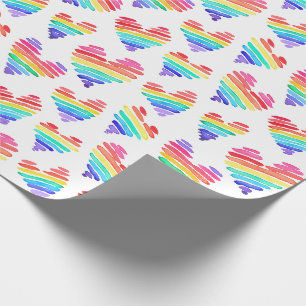 Pride Rainbow Waterverf Harten Wit Cadeaupapier