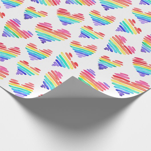 Pride Rainbow Waterverf Harten Wit Cadeaupapier (Hoek)