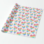 Pride Rainbow Waterverf Harten Wit Cadeaupapier (Uitgerold)