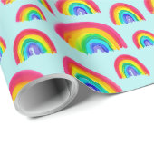Pride Rainbows Handgeschilderd lichtblauw Cadeaupapier (Rol Hoek)