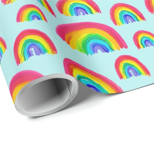 Pride Rainbows Handgeschilderd lichtblauw Cadeaupapier (Rol Hoek)