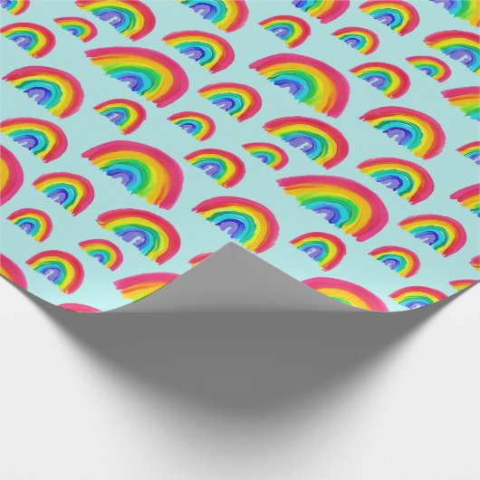 Pride Rainbows Handgeschilderd lichtblauw Cadeaupapier (Hoek)