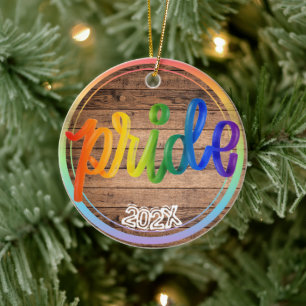 Pride Regenboog Aangepaste Naam- Jaar Keramisch Ornament