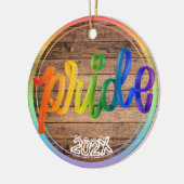 Pride Regenboog Aangepaste Naam- Jaar Keramisch Ornament (Links)
