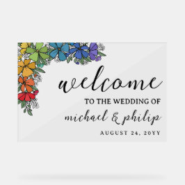 Pride Regenboog Bloemen LGBT Bruiloft Welkom Acryl Bord
