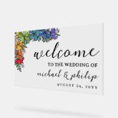 Pride Regenboog Bloemen LGBT Bruiloft Welkom Acryl Bord (Hoek)