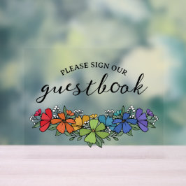 Pride Regenboog Bloemen LGBT Sign Gastenboek Acryl Bord