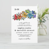 Pride Regenboog Bloemen Monogram LGBT Bruiloft Kaart (Staand voorkant)