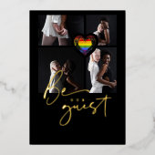 Pride Regenboog Hart 4 Foto's Collage Folie Uitnodiging (Voorkant)