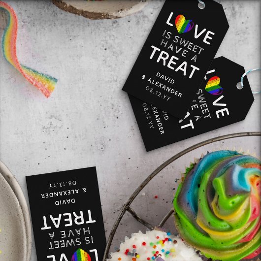Pride Regenboog hart liefde is lief LGBT bruiloft Cadeaulabel