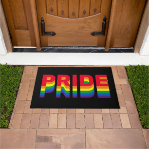Pride regenboog kleuren zwarte retro typografie mo deurmat