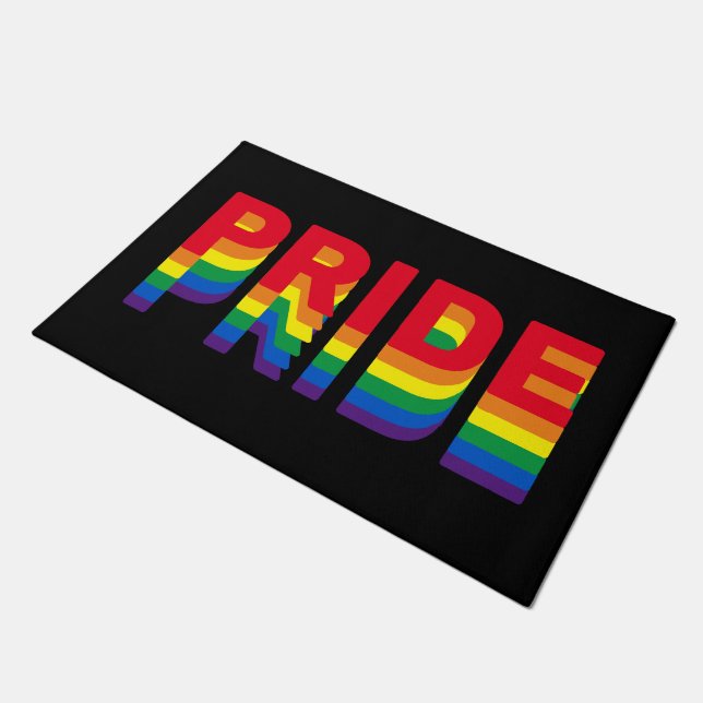 Pride regenboog kleuren zwarte retro typografie mo deurmat (Schuin)